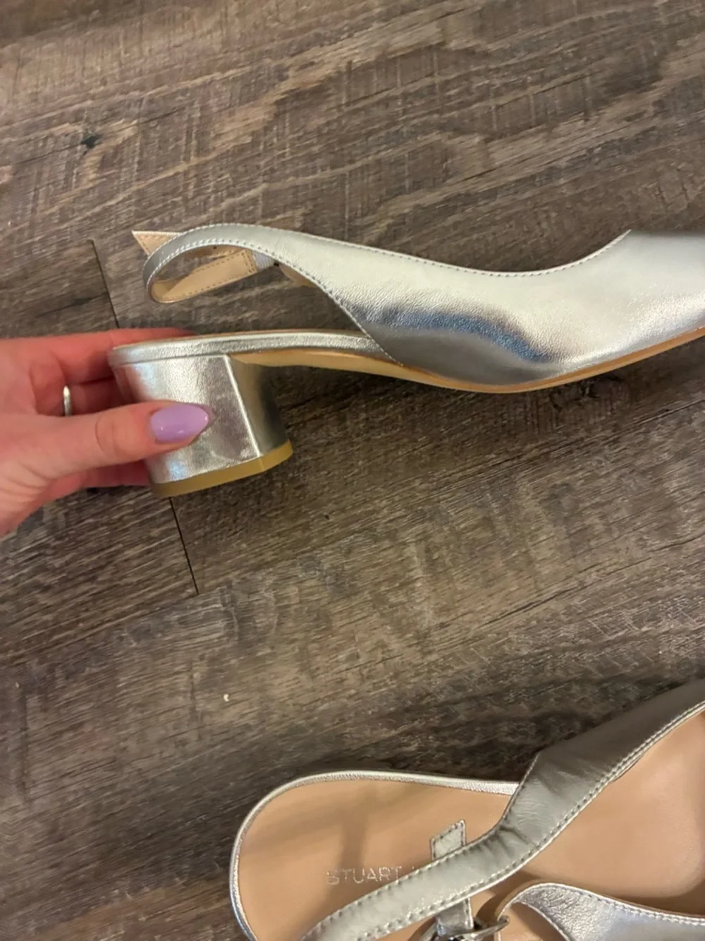 Stuart Weitzman Silver Metallic Slingback Block Heel Pumps Size 8 Never Worn - Picture 5 of 7